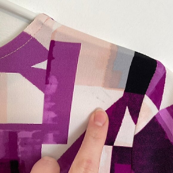 ALFANI Printed Tie Sleeve Blouse Pink Purple Geometric 3/4 Sleeve PETITE Medium - Picture 14 of 15